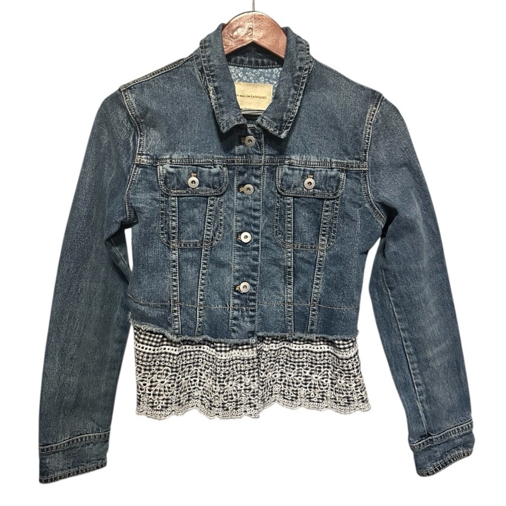 Anthropologie Pilcro and the Letterpress Denim Eyelet Gingham Jean Jacket